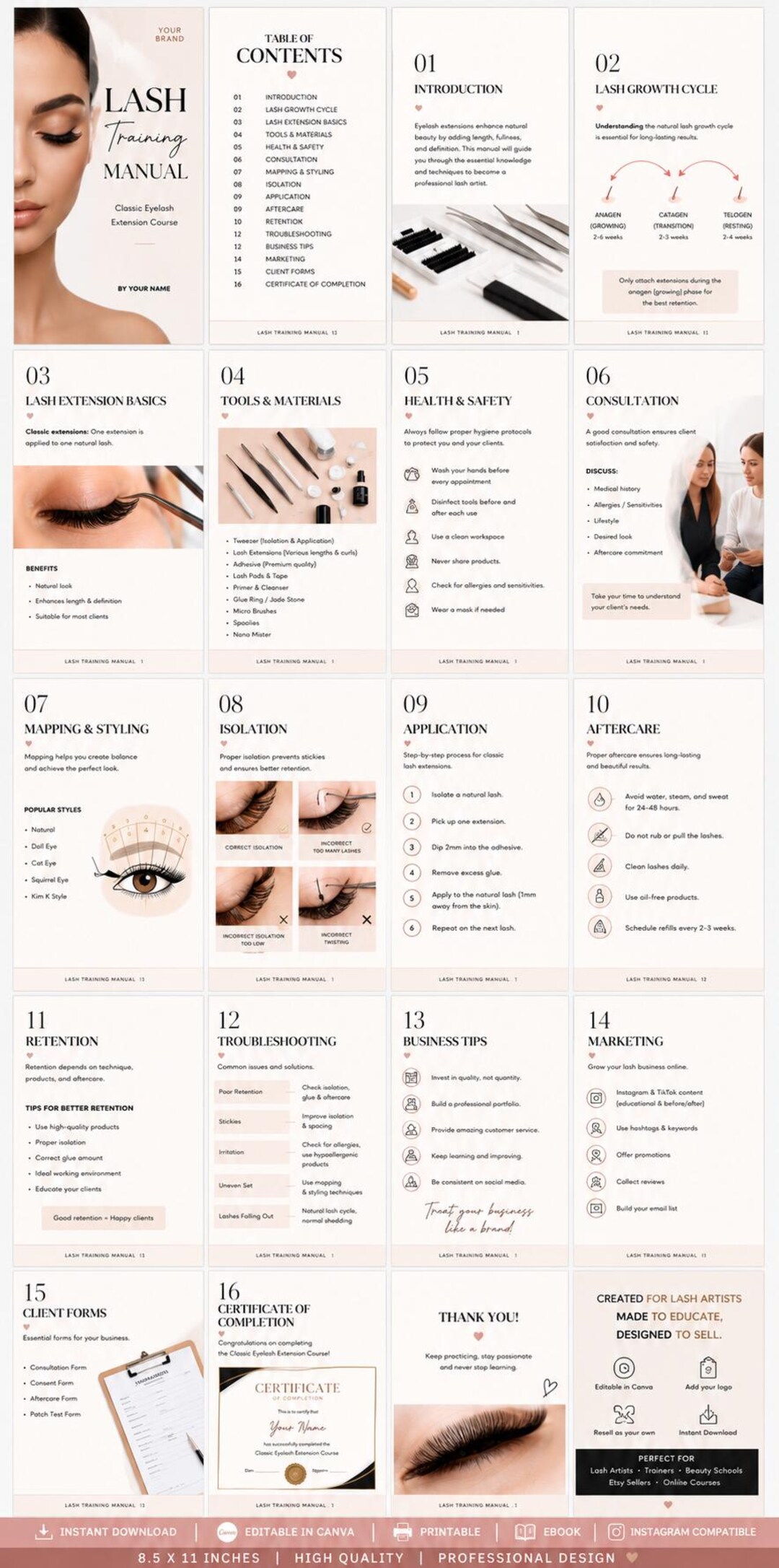 Luxury Lash Training Manual Canva Template | Editable Eyelash Extension ...