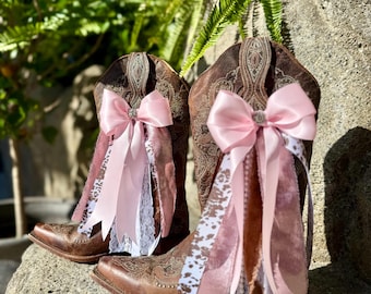 Cow Print & Pink Boot Bows (Side of Boot)