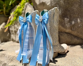 Blue with Plaid Boot Bows