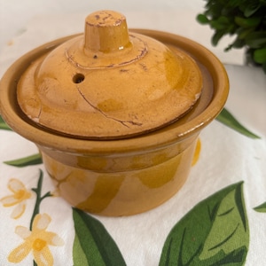 Vintage French Yellow Glazed Terracotta Lidded Pot - Authentic Hand-Thrown Country Earthenware