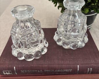 Vintage LE Smith Pressed Glass Perfume Bottle, Beaded Medallion Pattern, 1940s
