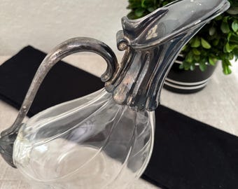 Vintage 1970s Italian Duck Wine Decanter Crystal and Silver Plated Art Deco Barware