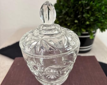 Vintage Anchor Hocking EAPC Star of David Sugar Bowl / Lidded Candy Dish, Clear Pressed Glass