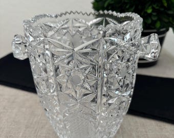 Vintage Hobstar Cut Crystal Ice Bucket – Sawtooth Rim Champagne Chiller