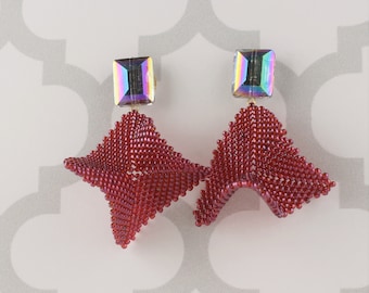 Escher Earrings in Deep Rose with Cut Crystal Focal Bead