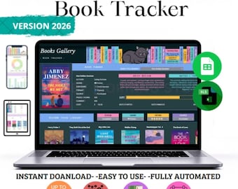 Hoja de cálculo para el seguimiento de libros digitales, Google Sheets, registro en Excel (descarga instantánea)