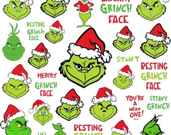 Paquete navideño del Grinch en formato SVG y PNG / Imágenes prediseñadas para manualidades navideñas (descarga digital)