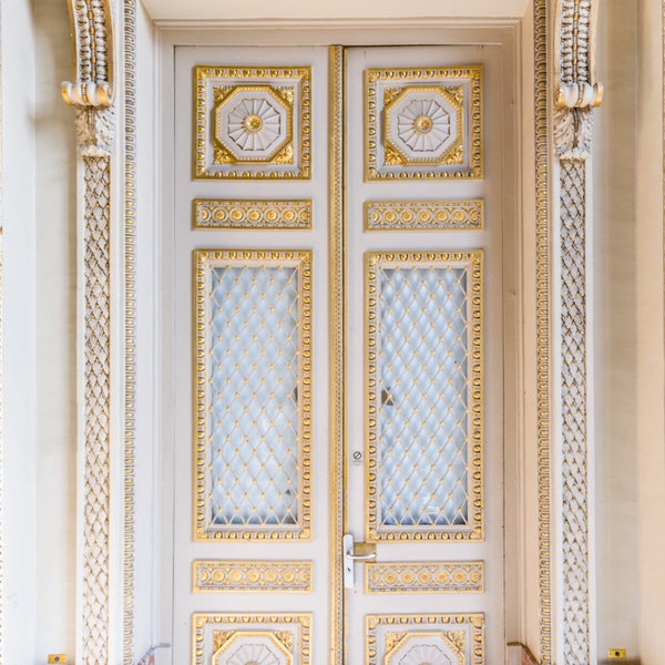 Paris Photo - Gold and White Door, Monnaie, Parisian Architecture Fine Art Photograph, Home Decor, Large Wall Art