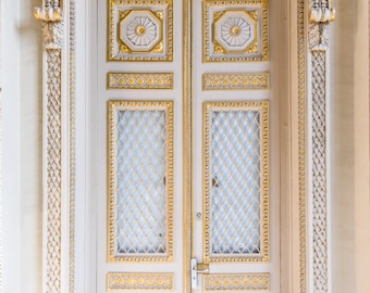 Paris Photo - Gold and White Door, Monnaie, Parisian Architecture Fine Art Photograph, Home Decor, Large Wall Art