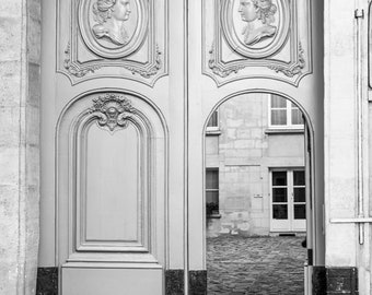 Paris Black and White Photograph - The Open Door, Vintage Decor, Architectural Fine Art Photograph, Urban Home Decor, Wall Art