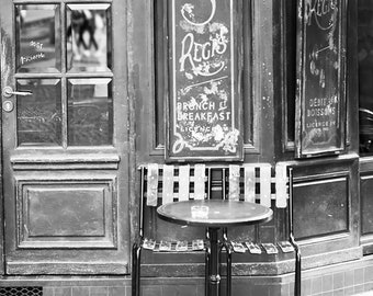 Paris Cafe Fine Art Photograph, Cafe St. Regis, Black and White Photo, Large Wall Art, French Kitchen Decor, Travel Photograph