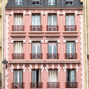 Paris Fotografie, Rosa Gebäude in Saint Germain, Architektur Fotografie, Große Wandkunst, Städtische Wanddeko