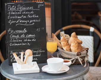 Paris Kitchen Photography - Petit Dejeuner, Breakfast in Paris, Sidewalk Cafe, Large Wall Art, Home Decor, French Kitchen Art