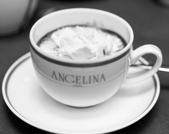 Paris Photograph, Hot Chocolate at Angelina, Black and White, Large Wall Art, French Kitchen Decor, Travel Photograph