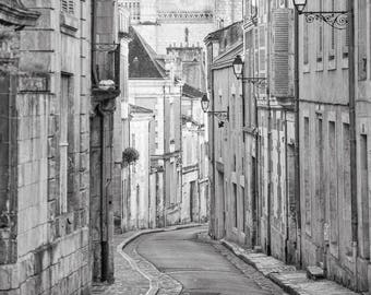 France Black and White Photo - Street in Poitiers, Historic Town, Fine Art Photograph, Home Decor, Large Wall Art, Gallery Wall Art