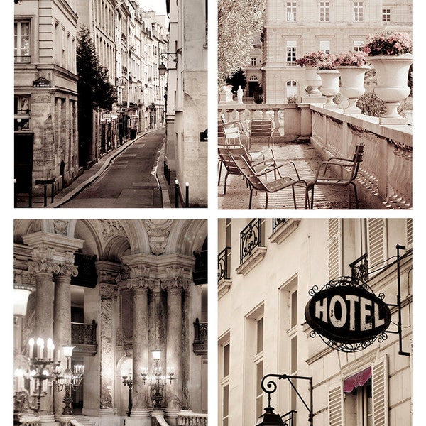 Paris Photography Set - Classic Paris Sepia Collection, French Fine Art Photographs, Urban Wall Decor,  Large Wall Art