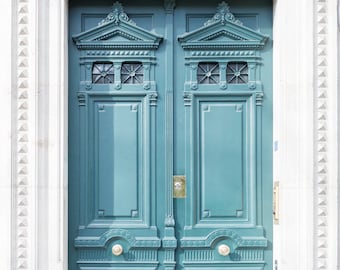 Paris Door Photography - Ornate Aqua Door, Paris Architecture Fine Art Print, Travel Photograph, French Home Decor, Large Wall Art