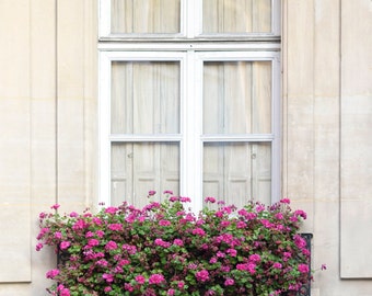 Paris Fine Art Photograph - Window and Geraniums Photo, Gallery Wall Art, Large Wall Art, Home Decor