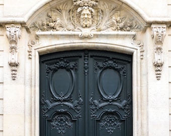 Paris Door Photography - Ornate Black Door, Paris Architecture Fine Art Print, Travel Photograph, French Home Decor, Large Wall Art