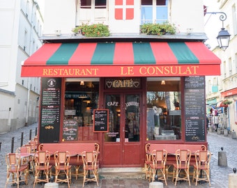 Paris Cafe Photograph, Le Consulat Montmartre, Large Wall Art, French Kitchen Decor, Fine Art Travel Photograph