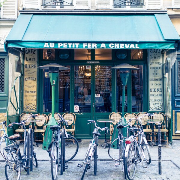 Paris Cafe Photograph, Au Petit Fer a Cheval, Little Horseshoe, Large Wall Art, French Kitchen Decor, Travel Photograph