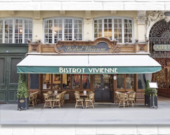 Photographie de Paris sur toile - Bistrot Vivienne (Horizontal), Toile enveloppée dans une galerie, Décoration architecturale urbaine, Grand art mural