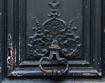 Paris Photo - Shabby Black Door, Parisian Architecture Fine Art Photograph, Home Decor, Large Wall Art