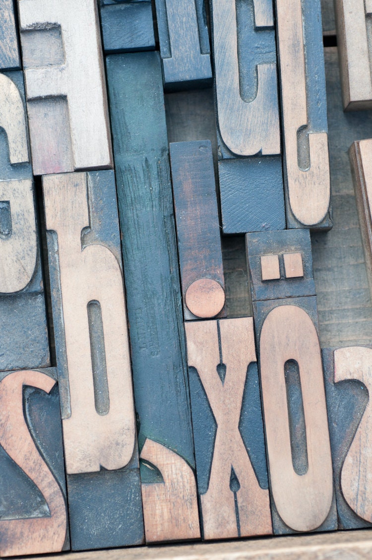 Paris Photography - Letterpress Type at Paris Flea Market, Fine Art Photograph, Vintage Style, Wall Decor