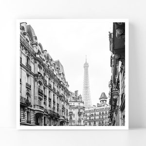 Paris Photograph -  Eiffel Tower Street View, Paris 5x5 B&W Fine Art Photography, Home Decor, Wall Art
