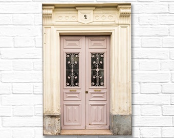 Paris Photography on Canvas -  Pink Paris Door,  Gallery Wrapped Canvas, Large Wall Art, Architectural Urban Home Decor