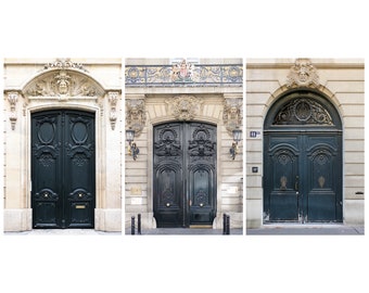 Paris Photography Set - Elegant Black Paris Doors Collection, Urban Wall Decor, French Fine Art Photographs, Large Wall Art