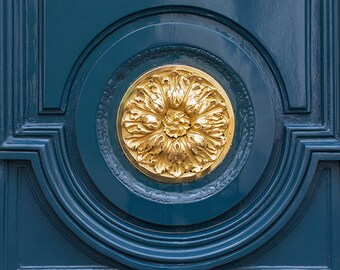 Photographie de porte de Paris - Bouton de porte en laiton, médaillon d’or, impression d’art de voyage, photographie de décor Français, grand art mural