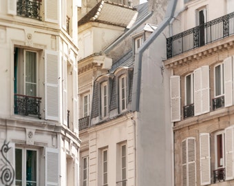 Paris Street Photograph, Apartment Windows, French Architecture Fine Art Photograph, Urban Wall Decor