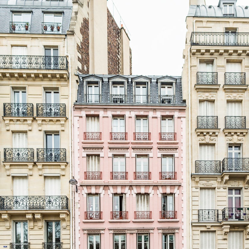 Paris Photography The Pink Apartments, Fine Art Travel Photograph, Paris Decor, Gallery Wall Art, Paris Art Print, Large Wall Art image 1