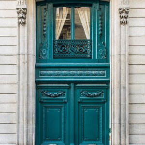 Paris Photography - French Door Travel Photograph, Teal Architectural Fine Art Print, French Home Decor, Large Wall Art