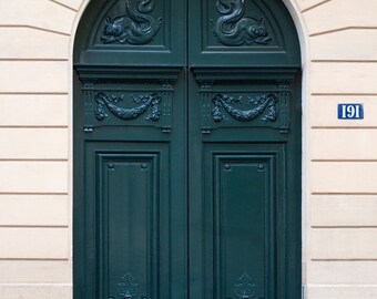 Paris Photo - The Green Door, Architectural Fine Art Photograph, Urban Home Decor, Parisian Wall Art