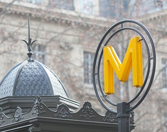 Paris Photography - Yellow Metro Sign, France Fine Art Photograph, French Home Decor, Large Wall Art