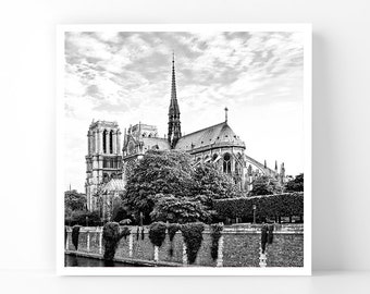 Paris Photograph -  Notre Dame Cathedral, Paris 5x5 B&W Fine Art Photography, Home Decor, Wall Art