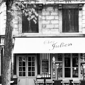Paris Cafe Photograph, Chez Julien, Black and White Photo, Large Wall Art, French Kitchen Decor, Fine Art Travel Photograph