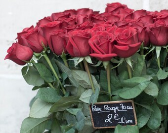 Paris Flower Photography - Red Roses, Paris Fine Art Photograph, Large Wall Art, Romantic French Home Decor