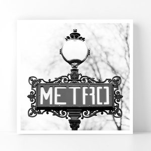 Paris Photograph -  Paris Metro Sign, Paris 5x5 B&W Fine Art Photography, Home Decor, Wall Art
