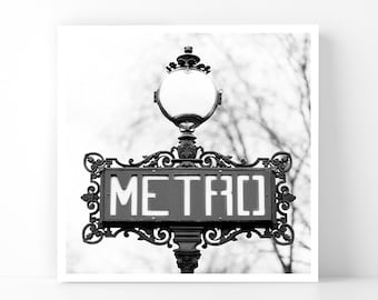 Paris Photograph -  Paris Metro Sign, Paris 5x5 B&W Fine Art Photography, Home Decor, Wall Art