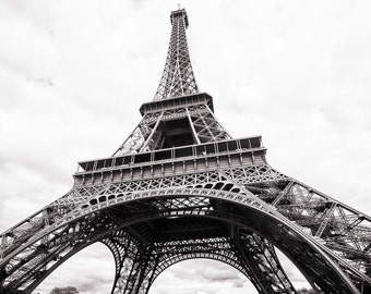 Paris Photography - The Eiffel Tower from Below, Fine Art Travel Photograph, Black and White, Large Wall Art, Paris Icon Home Decor
