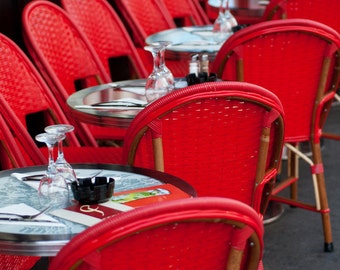 Paris Photo - Red Cafe Chairs in Paris Bistro, Fine Art Photograph, Home Decor