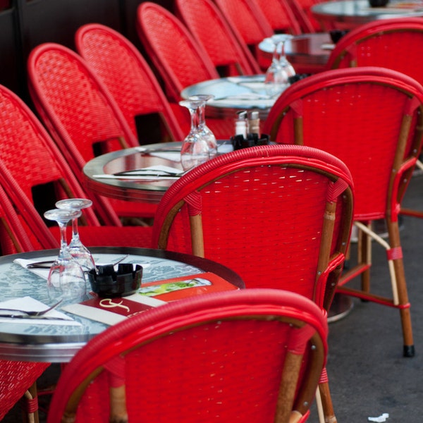 Paris Photo - Red Cafe Chairs in Paris Bistro, Fine Art Photograph, Home Decor