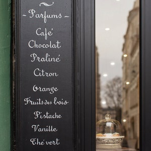 Fotografía de París, letrero de menú de pastelería, fotografía de viajes a Francia, decoración de París, arte mural grande