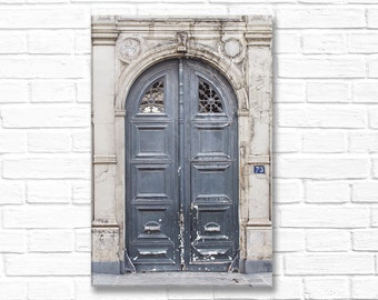 Paris Photography on Canvas - Worn Grey Door, Gallery Wrapped Canvas,Large Wall Art, Architectural Urban Home Decor