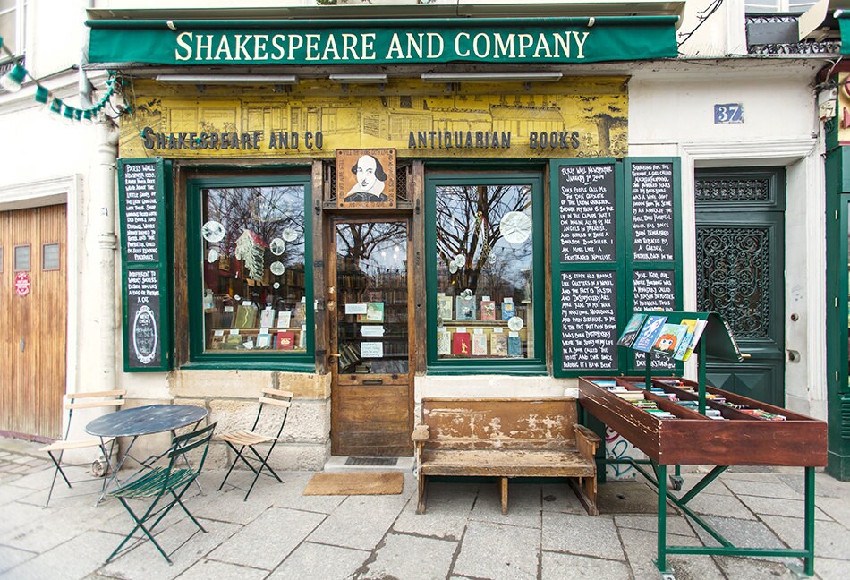 Paris Reisefotografie, Shakespeare and Company Bookstore, Fine Art Fotografie, große Wandkunst, französische Wanddekoration