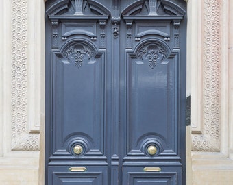 Paris Photography - Paris Blue-grey Door No. 8, Travel Photograph, Paris Architectural Fine Art Print, French Home Decor, Large Wall Art