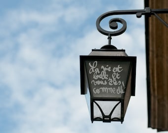 Paris Graffiti Photo - La Vie Est Belle, Street Lamp, Urban Style, Home Decor